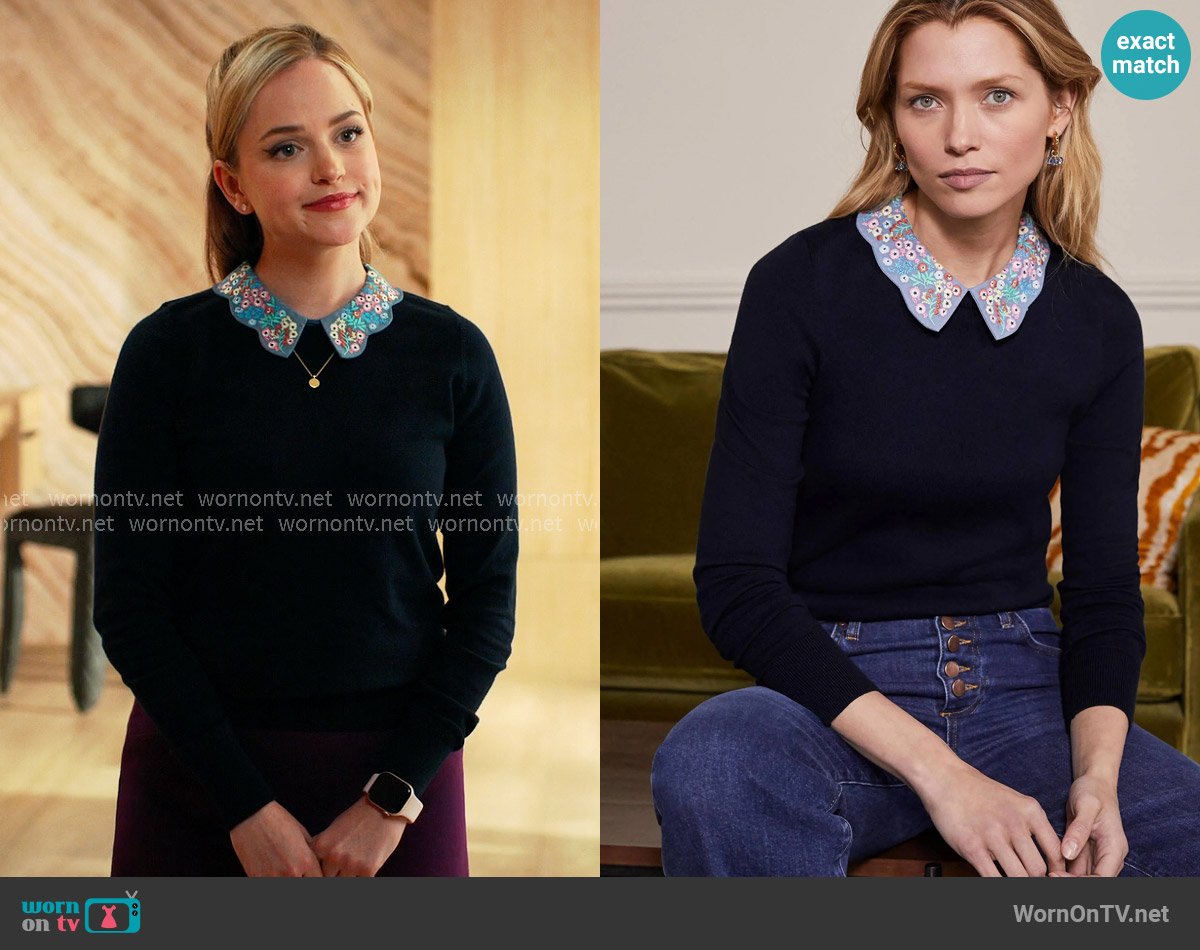 Boden Colette Collar Jumper worn by Ainsley (Stephanie Styles) on Loot