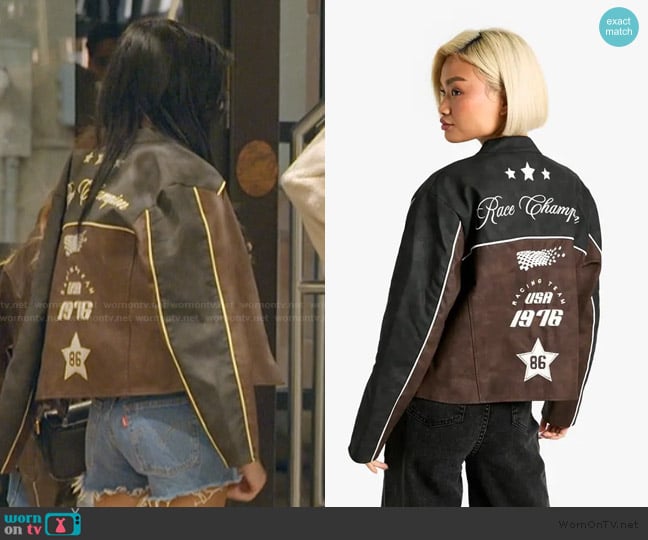 Boohoo Fitted Vintage Look Faux Leather Moto Jacket worn by Layla Taylor on The Secret Lives of Mormon Wives