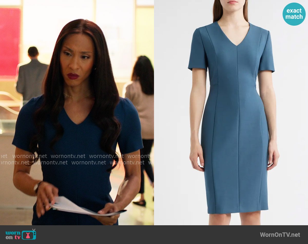 BOSS Damaisa Sheath Dress in Blue Jay worn by Sofia Salinas (Michaela Jaé Rodriguez) on Loot