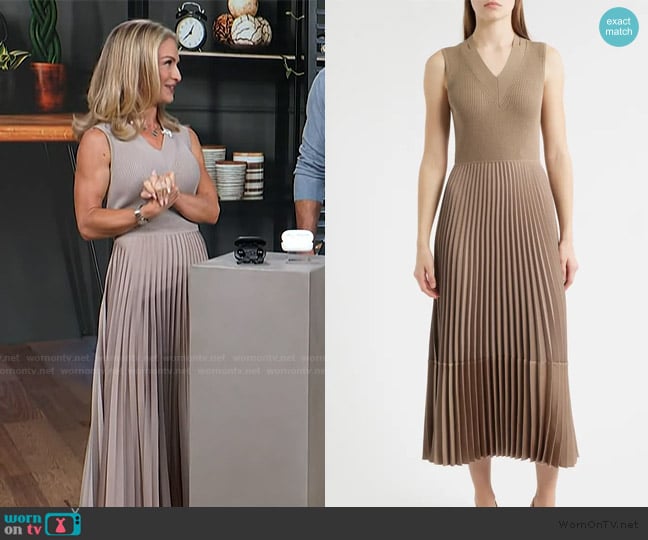 Boss Fararan Pleated Mixed Media Maxi Dress worn by Maria Provenzano on Access Hollywood