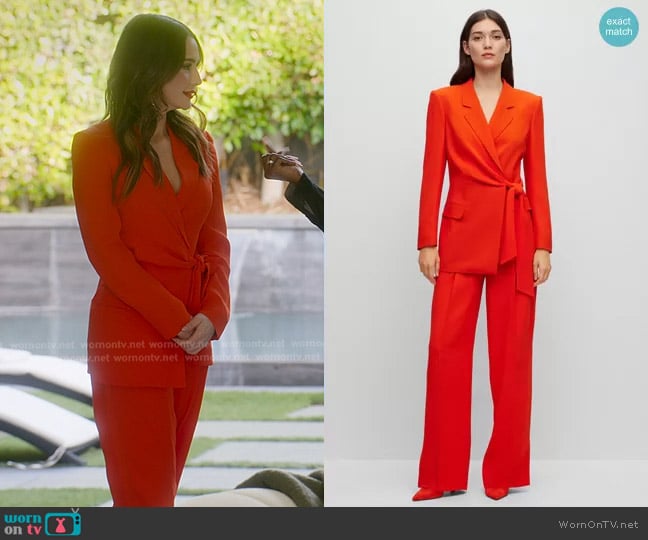 Boss Long-Length Jacket with Belted Waist and Tiroko Pants worn by Sandra Vergara on Selling Sunset