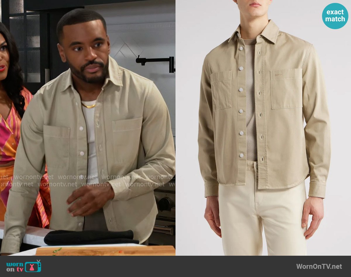 BOSS Owen Cotton Twill Button-Up Shirt Jacket worn by Andre Richardson (Sean Freeman) on Beyond the Gates
