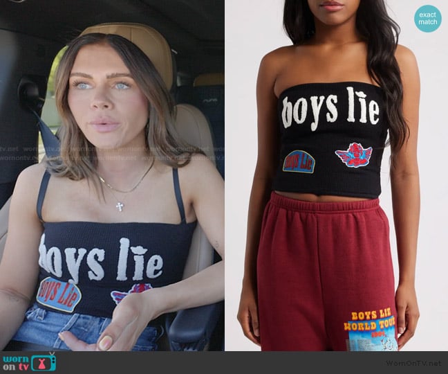 Boys Lie Leave Them on Read Waffle Stitch Tube Top worn by Jessi Ngatikaura on The Secret Lives of Mormon Wives