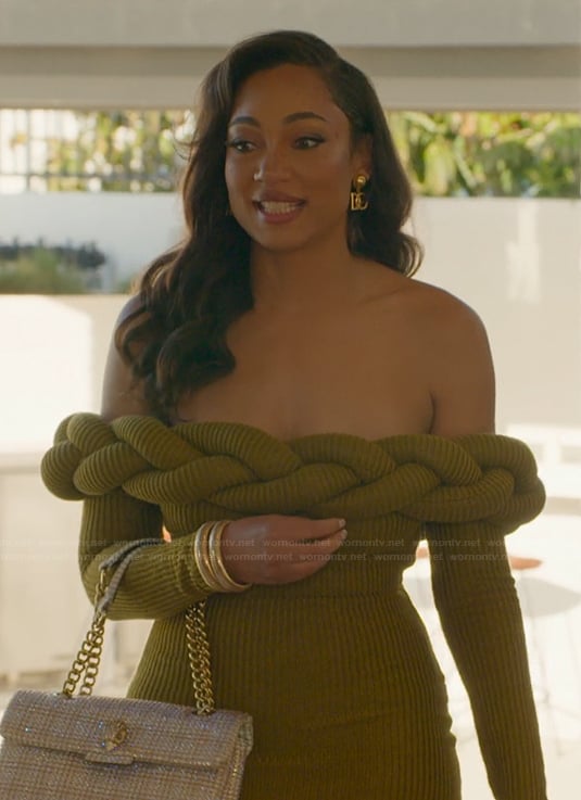 Brandi's green braided off shoulder dress on Selling the OC