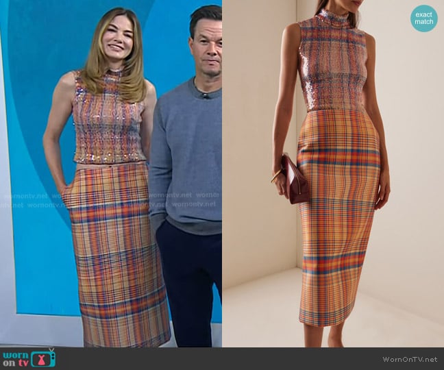 Brandon Maxwell The Piper Paillette Tank Top and The Mercer Skirt worn by Michelle Monaghan on Today