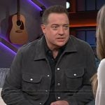 Brendan Fraser’s gray suede jacket on The Kelly Clarkson Show