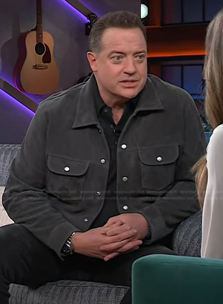 Brendan Fraser’s gray suede jacket on The Kelly Clarkson Show