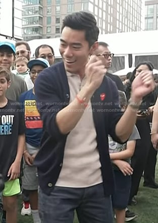 Brian Cheung’s navy heart patch cardigan on Today