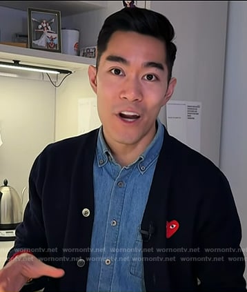 Brian Cheung's navy heart patch cardigan on Today