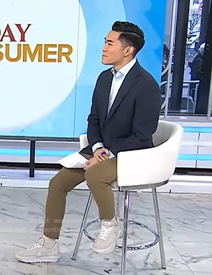 Brian Cheung’s white nylon and suede panel sneakers on Today