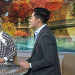 Brian Cheung’s white nylon and suede panel sneakers on Today