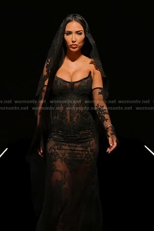 Brie's black lace reunion dress on Selling Sunset