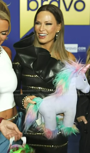 Britani's black ruffle one-shoulder leather dress on Today