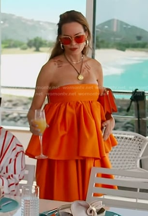 Britani’s orange tiered strapless dress on The Real Housewives of Salt Lake City