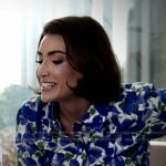 Bronwyn’s blue floral button down shirt on The Real Housewives of Salt Lake City