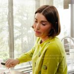 Bronwyn’s yellow cocktail olive sweater and plaid skirt on The Real Housewives of Salt Lake City