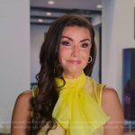 Bronwyn’s yellow tie neck confessional top on The Real Housewives of Salt Lake City