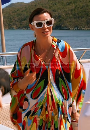 Bronwyn's multicolor print caftan on The Real Housewives of Salt Lake City
