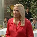 Brooke’s red v-neck blouse on The Bold and the Beautiful