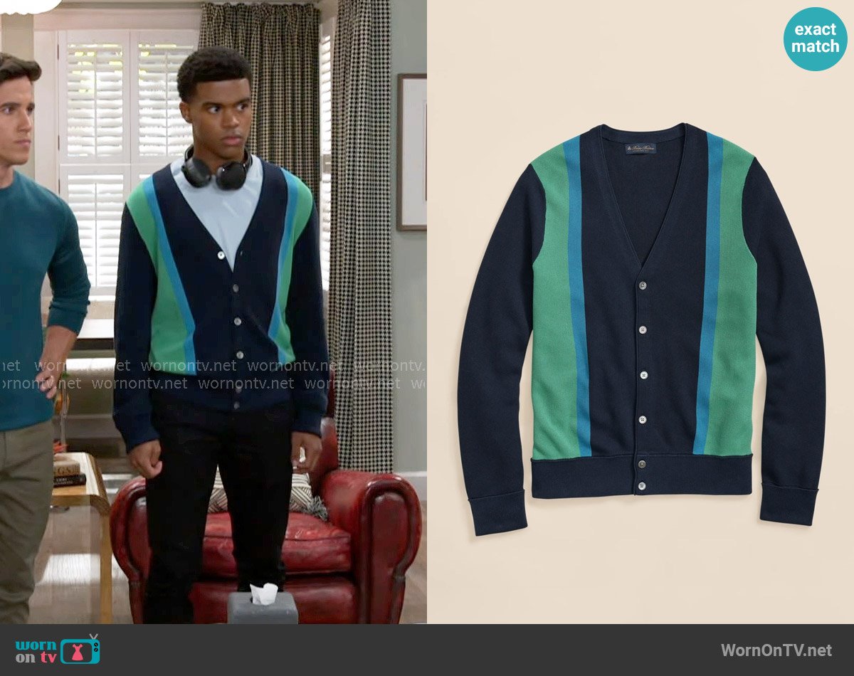 Brooks Brothers Cabana Cardigan in Supima® Cotton worn by Tyrell Richardson (Jaden Lucas Miller) on Beyond the Gates