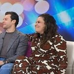 Lindsay Mendez’s brown floral turtleneck dress on Today