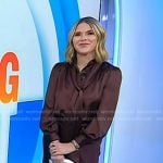 Jenna’s brown tie neck blouse and lace hem skirt on Today