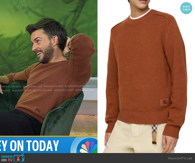 Burberry Cashmere Sweater in Ginger Orange worn by Jonathan Bailey on Today
