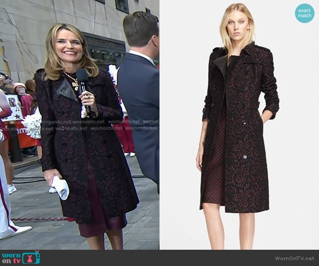 Burberry Sandringham Leather Trim Jacquard Trench Coat worn by Savannah Guthrie on Today