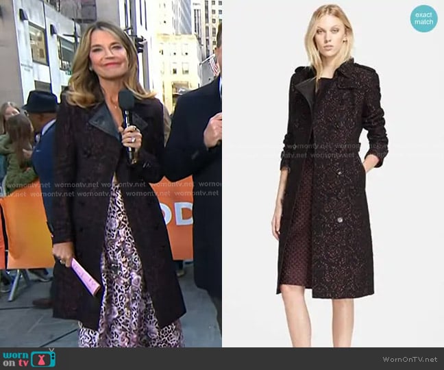 Burberry Sandringham Leather Trim Jacquard Trench Coat worn by Savannah Guthrie on Today