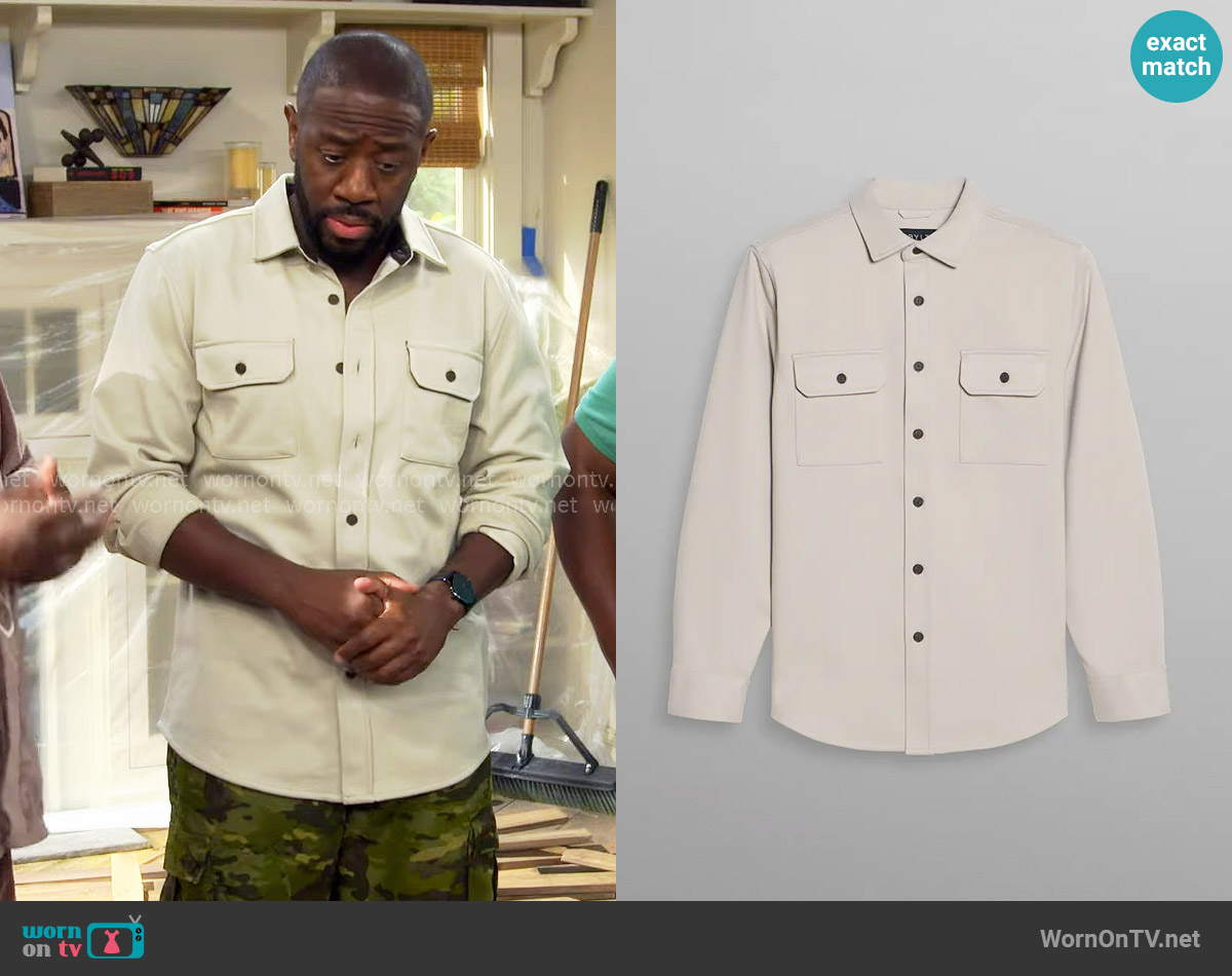 BYLT Coastal Overshirt in Dove worn by Malcom (Sheaun McKinney) on The Neighborhood