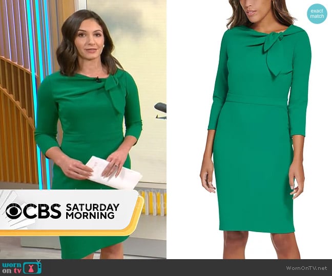 Calvin Klein Bow-Neck 3/4-Sleeve Sheath Dress worn by Ali Bauman on CBS Mornings