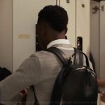 Carlton’s black leather backpack on Bel-Air