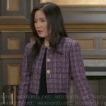 Caroline’s purple tweed jacket on Beyond the Gates