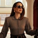 Carr’s gray padded shoulder bodysuit on Alls Fair