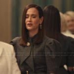 Carr’s gray jacket and skirt on Alls Fair