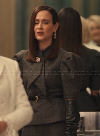 Carr's gray jacket and skirt on Alls Fair