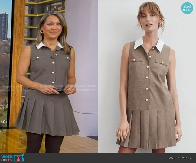 Cece Sleeveless Button Down Box Pleat Mini Dress worn by Ginger Zee on Good Morning America