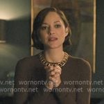 Celine’s brown ribbed knit top on The Morning Show