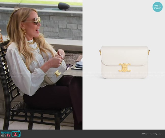Celine Classic Triomphe in shiny calfskin worn by Heather Gay on The Real Housewives of Salt Lake City
