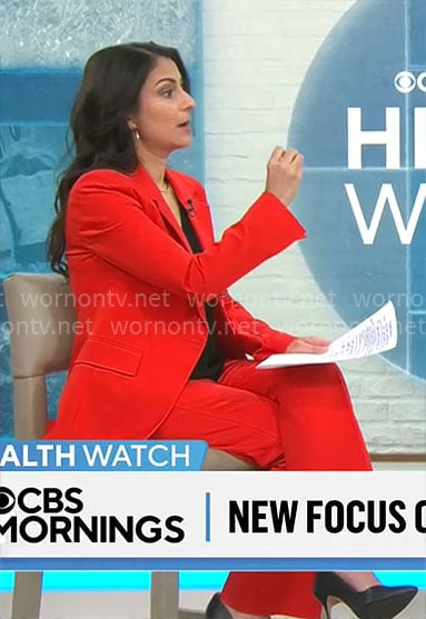 Celine Gounder's red suit on CBS Mornings