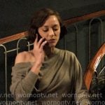 Celine's grey one-shoulder sweater on The Morning Show