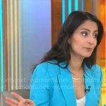 Dr Celine Gounder’s turquoise blue blazer on CBS Mornings