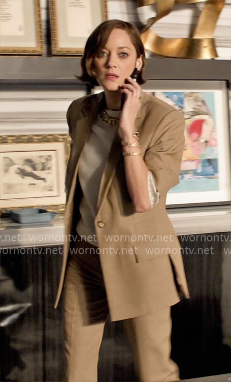 Celine’s beige suit on The Morning Show