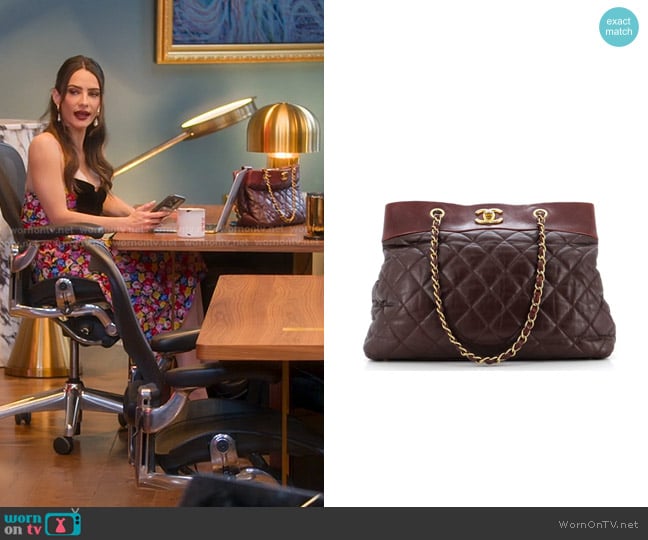 Chanel Soft Elegance Tote in Dark Red worn by Sandra Vergara on Selling Sunset