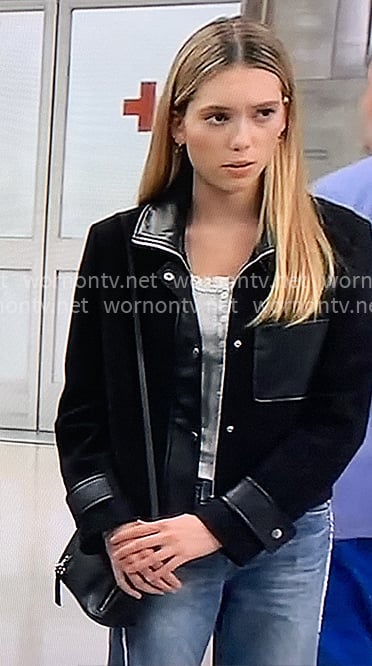 Charlotte’s black jacket with leather details on General Hospital