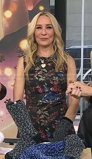 Chassie’s black floral jacquard top and pants on Today