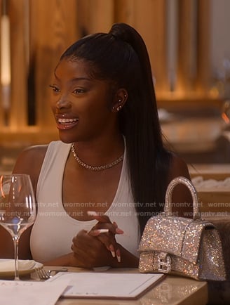 Chelsea's crystal top handle bag on Selling Sunset