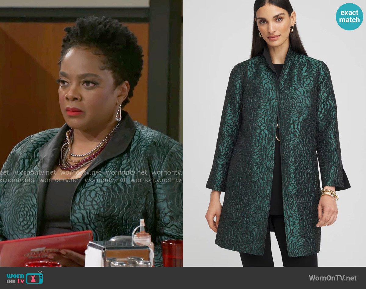 Chicos Travelers™ Rose Jacquard Topper worn by Mona Wilson (Karan Kendrick) on Beyond the Gates