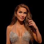 Chrishell’s embellished mesh reunion gown on Selling Sunset