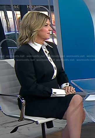 Christine’s black contrast collar dress on Today